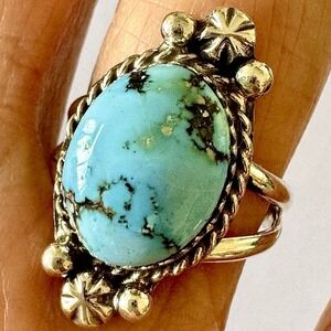 Navajo Golden Hills Turquoise Ring Sz 7 Sterling Blue Native American Handmade